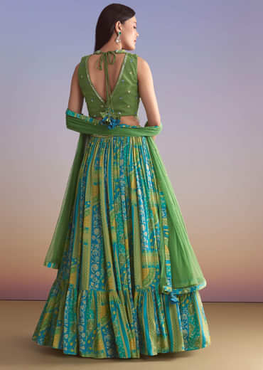 Green Crepe Bridesmaid Lehenga With Paisley Print