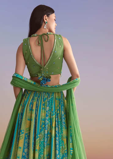 Green Crepe Bridesmaid Lehenga With Paisley Print