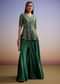 Green Crepe Peplum Crop Top And Palazzo Set With Zardosi Work