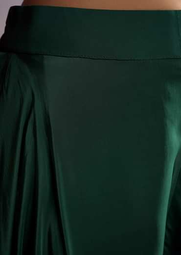 Green Crepe Peplum Crop Top And Palazzo Set With Zardosi Work