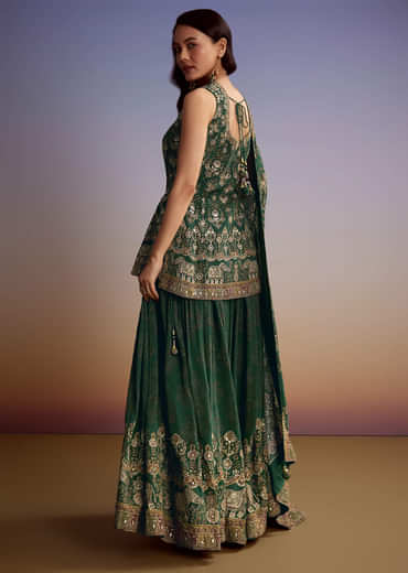 Green Crepe Printed Palazzo Suit With Gotta Work