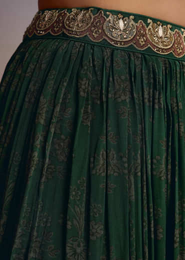 Green Crepe Printed Palazzo Suit With Gotta Work