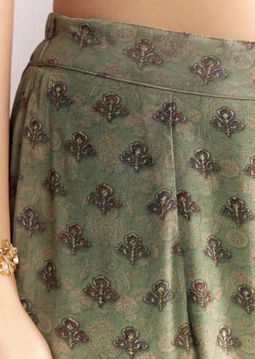 Green Crepe Sharara Suit With Indie Print And Stone Work