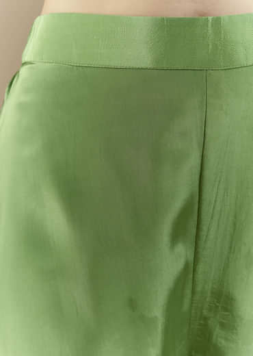 Green Crop Top Palazzo Set with Printed Cape