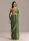 Green Crush Tissue Saree With Floral Embroidery And Stones