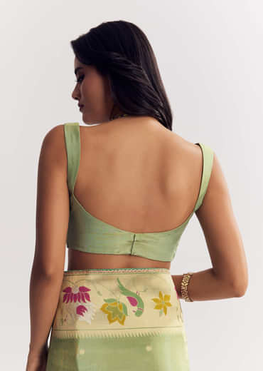 Green Dola Silk Paithani Saree With Dollar Butti And Multicolor Motif