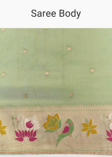 Green Dola Silk Paithani Saree With Dollar Butti And Multicolor Motif