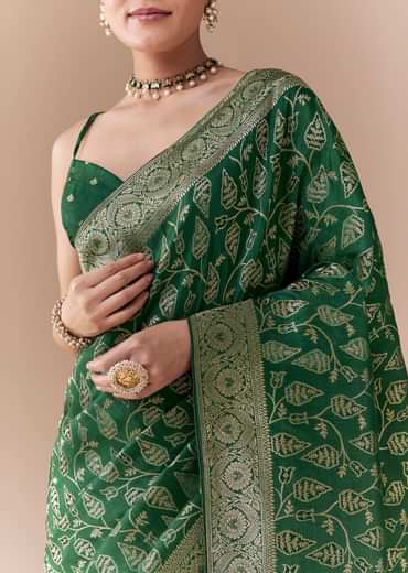 Green Dola Silk Woven Saree with Blouse Fabric