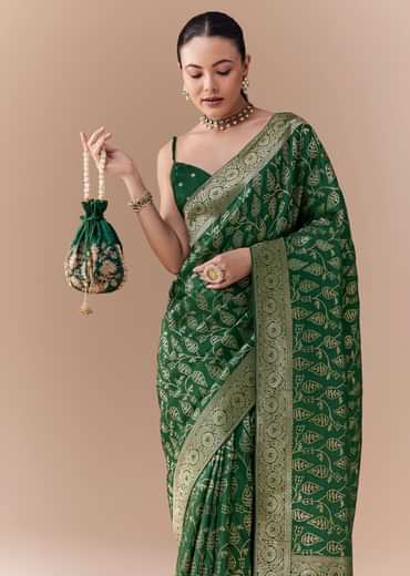 Green Dola Silk Woven Saree with Blouse Fabric