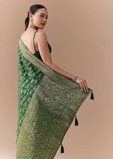 Green Dola Silk Woven Saree with Blouse Fabric