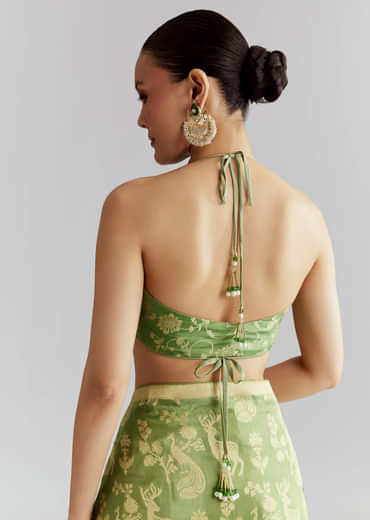 Green Dola Silk Woven Saree With Zari Motif Embroidery