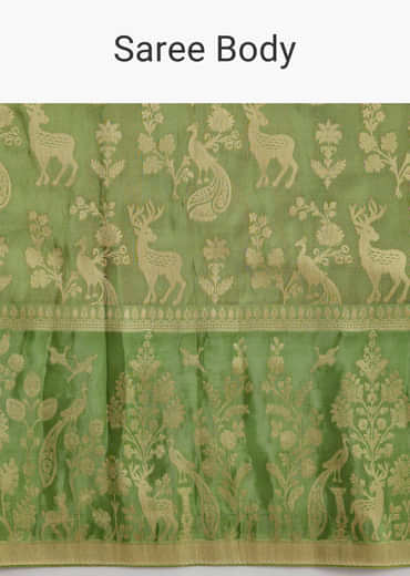 Green Dola Silk Woven Saree With Zari Motif Embroidery