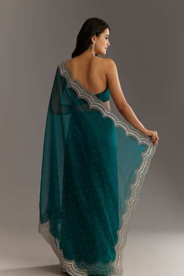 Green Embellished Tissue Saree With Embroidered Cutdana Sequin Border