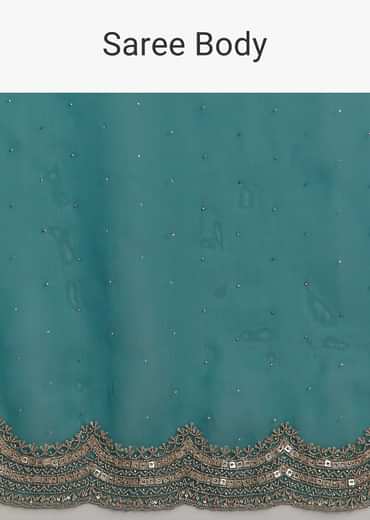 Green Embellished Tissue Saree With Embroidered Cutdana Sequin Border