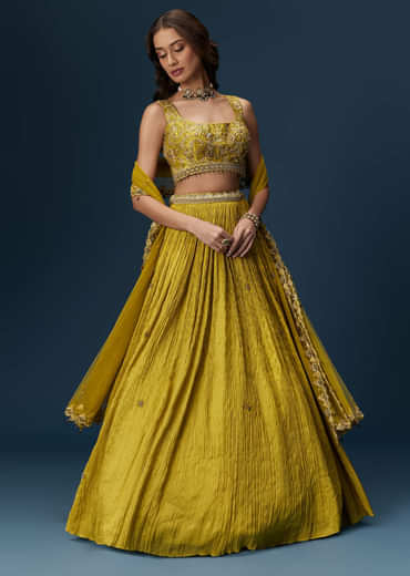 Green Embroidered Bridesmaid Lehenga With Dupatta