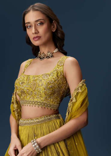 Green Embroidered Bridesmaid Lehenga With Dupatta