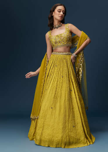 Green Embroidered Bridesmaid Lehenga With Dupatta