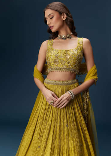 Green Embroidered Bridesmaid Lehenga With Dupatta