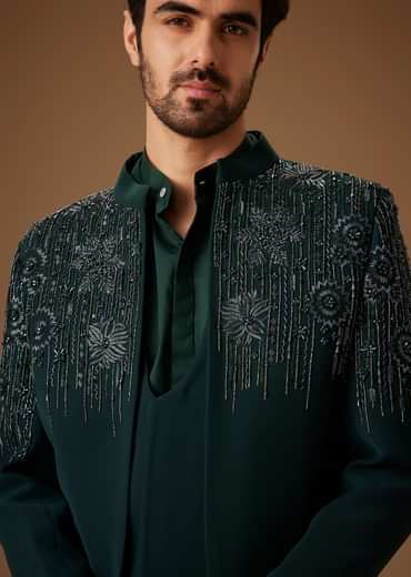 Green Embroidered Indo Western Jacket Set