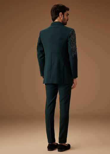 Green Embroidered Indo Western Jacket Set