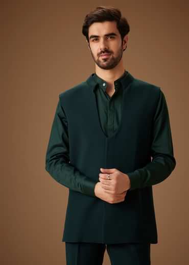 Green Embroidered Indo Western Jacket Set