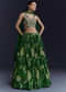 Green Floral Print Bridesmaid Crepe Lehenga Set