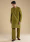Green Foil Applique Chanderi Work Straight Mens Kurta Set