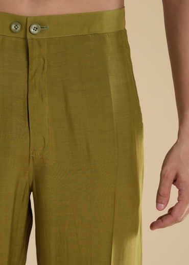 Green Foil Applique Chanderi Work Straight Mens Kurta Set