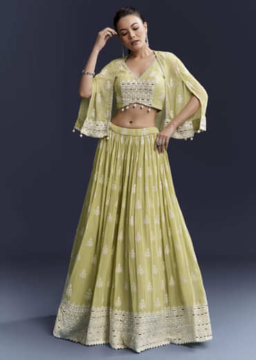 Green Georgette Bridesmaid Lehenga With Sequins And Thread Work