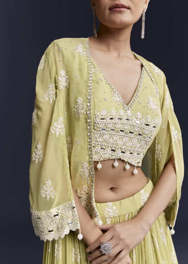 Green Georgette Bridesmaid Lehenga With Sequins And Thread Work