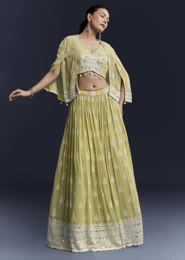Green Georgette Bridesmaid Lehenga With Sequins And Thread Work