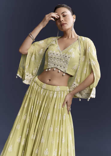 Green Georgette Bridesmaid Lehenga With Sequins And Thread Work