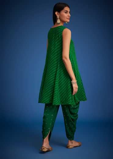 Green Georgette Leheriya Embroidered Dhoti Set