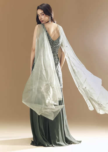 Green Georgette Palazzo Set with Choker Dupatta