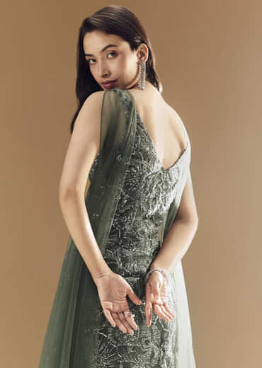 Green Georgette Palazzo Set with Choker Dupatta