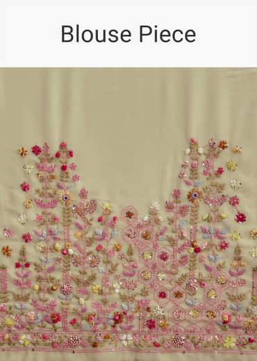 Green Georgette Saree With Kashmiri Bud Embroidery