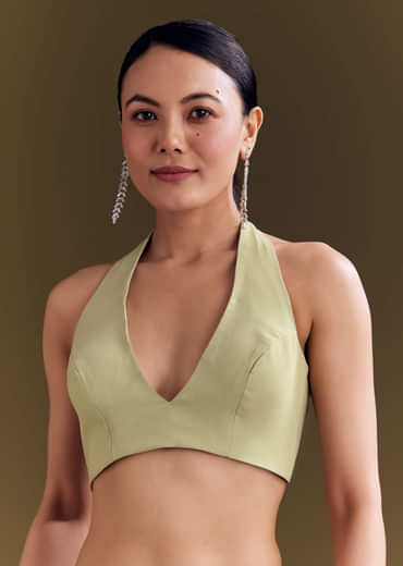 Green Georgette Saree With Kashmiri Bud Embroidery