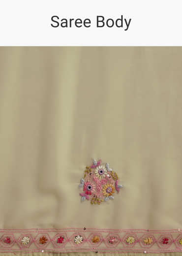 Green Georgette Saree With Kashmiri Bud Embroidery