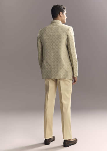 Green Jacquard Jodhpuri Suit For Men With Subtle Embroidery