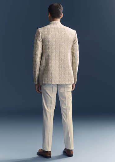 Green Jacquard Jodhpuri Suit For Men With Zardosi And Sequins Embroidery