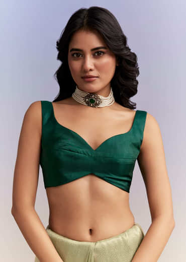 Green Jacquard Tissue Saree With Heavy Hand Embroidery