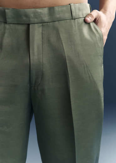 Green Kurta Jacket Set For Men With Hand Embroidery