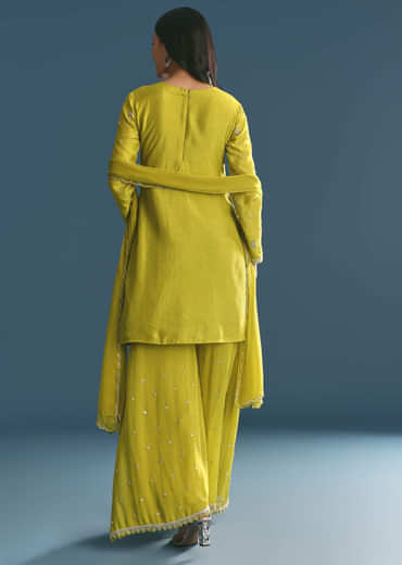 Green Kurta Palazzo Set With Sequins Embroidery