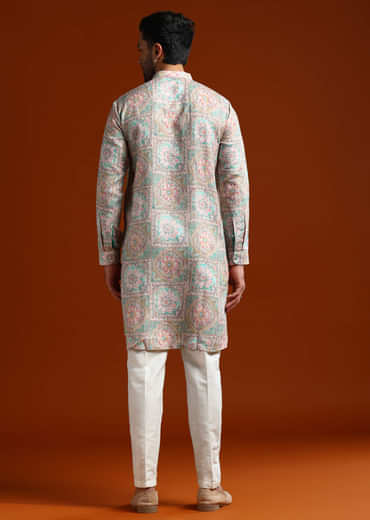 Green Kurta Set For Men With Kantha Work