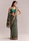 Green Linen Printed Saree With Heritage Ajrakh Work