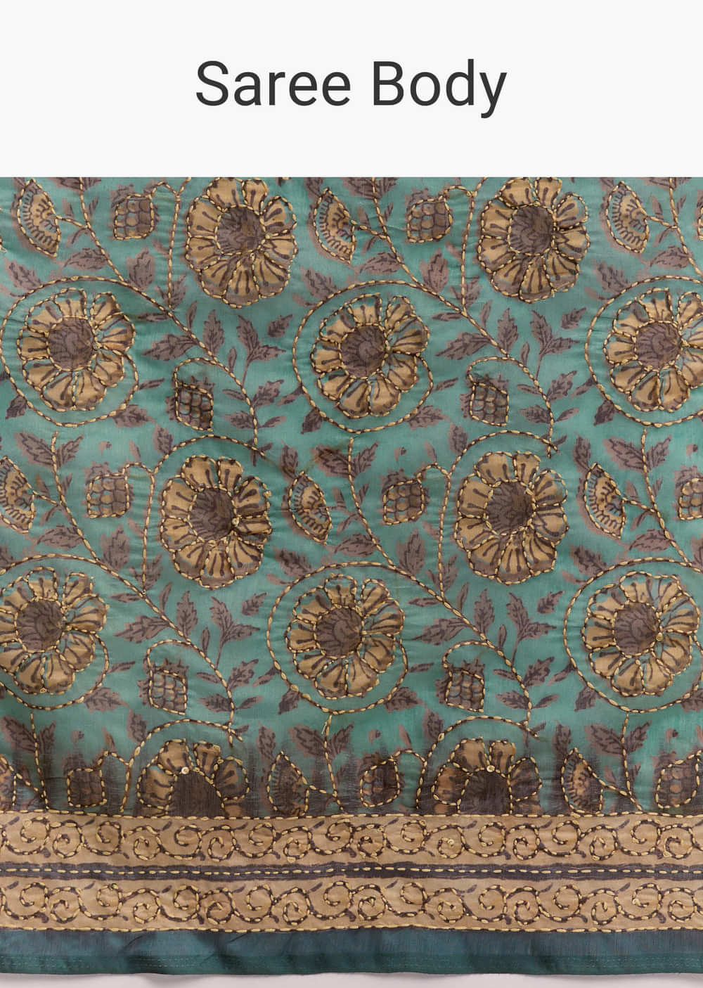 Green Linen Printed Saree With Heritage Ajrakh Work