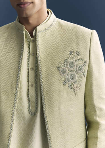Green Matka Silk Jodhpuri Suit For Men With Hand Embroidery