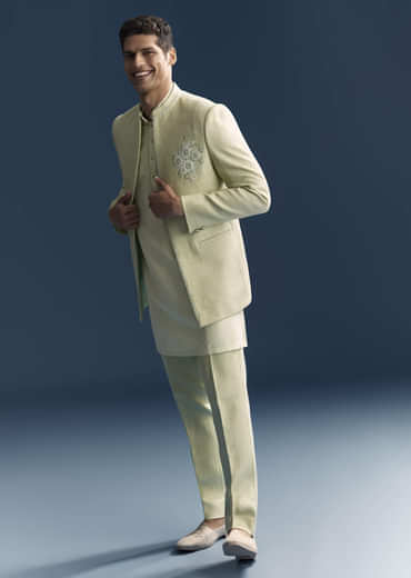 Green Matka Silk Jodhpuri Suit For Men With Hand Embroidery