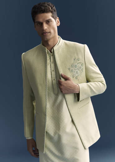 Green Matka Silk Jodhpuri Suit For Men With Hand Embroidery