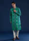 Green Mens Art Silk Printed Kurta Set